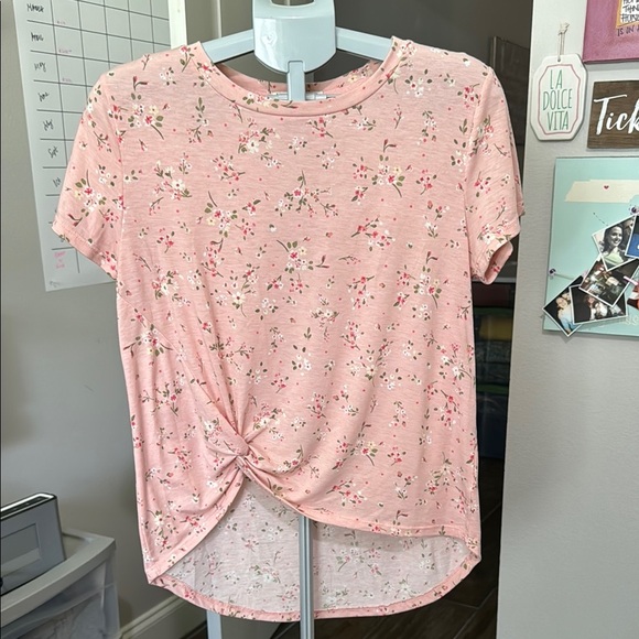 Wallflower Pink Floral Knot-Front Tee - Picture 1 of 6